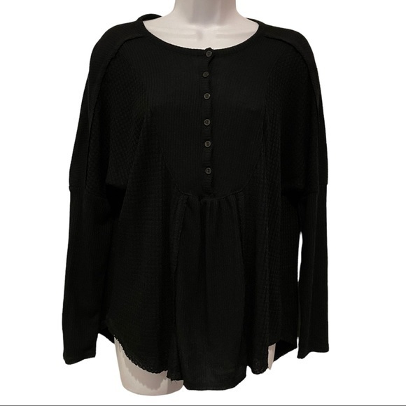 GIBSONLOOK Mixed Rib Waffle Knit Henley In Black - NWT - Small - Picture 5 of 5